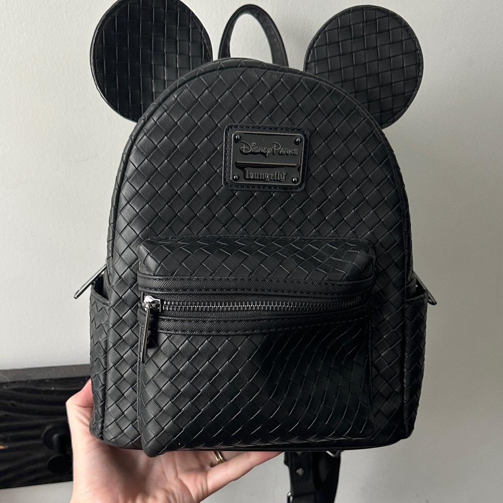 Loungefly Black Woven Disney Mickey Backpack